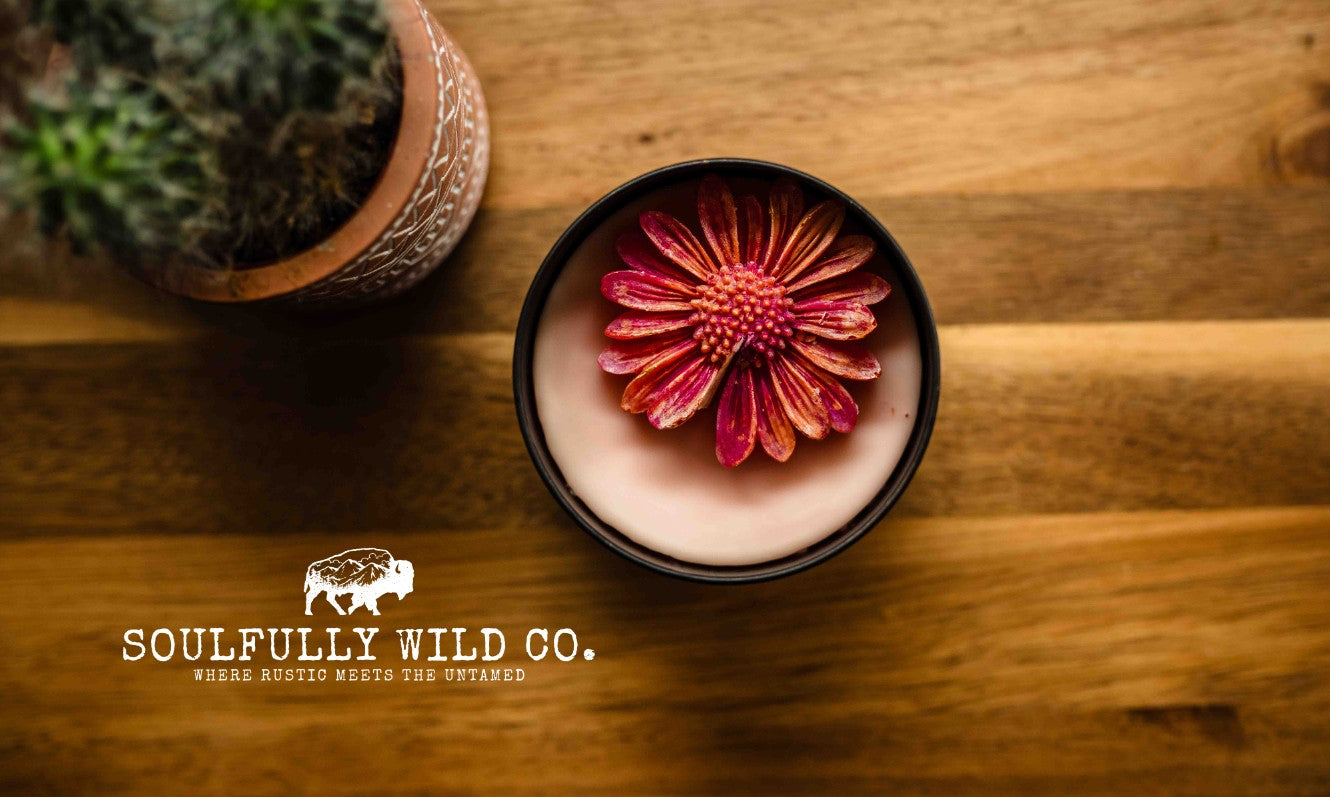 Soulful Handcrafted Soy Candles - Pink, Orange and Gold with Pink Base (Scent: Mahogany Coconut)