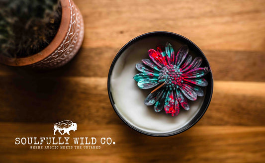 Soulful Handcrafted Soy Candles - Black with Turquoise & Pink (Scent: Vanilla)