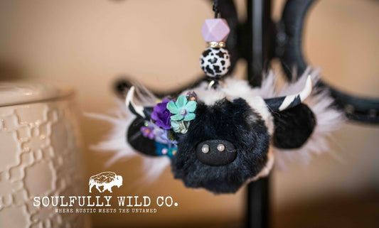 Travel Moo : TM25754 - Black & White with Purple & Turquoise Flowers