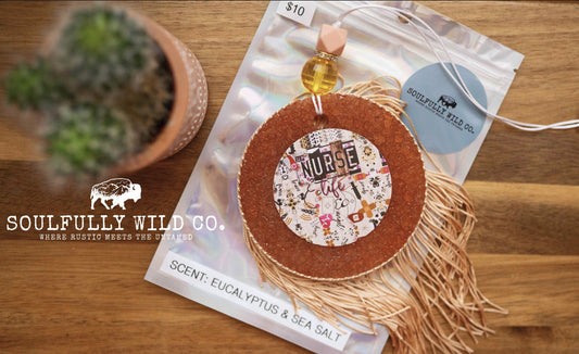 Soulful Air Freshener: "Nurse life" Orange Circle, Blonde Fringe