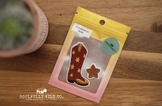 Iron On Patch - Cowboy Boot and Star (2pcs)