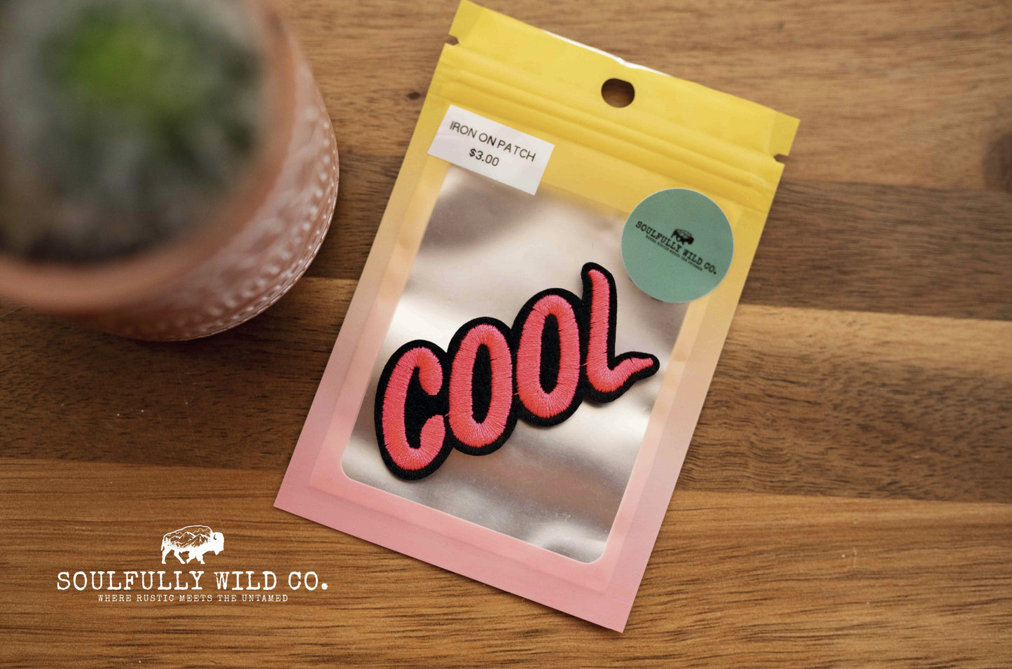 Iron On Patch - "Cool" Pink and Black