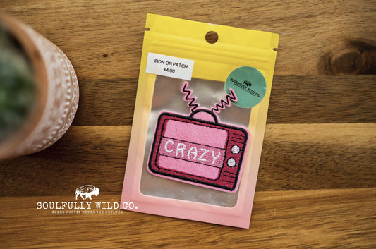 Iron On Patch - Pink TV "Crazy"