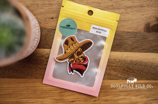 Iron On Patch - Cowboy Skull with Hat and Bandana