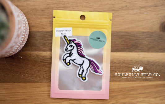 Iron On Patch - Rearing Unicorn with Pink/Purple Mane