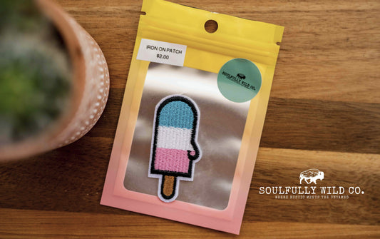 Iron On Patch - Popsicle (Blue, White and Pink)