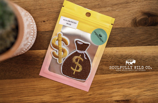 Iron On Patch - Money Bag and Dollar Sign (2 pcs)