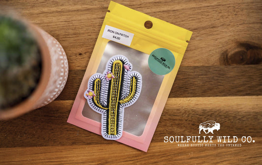Iron On Patch - Yellow, Black and Pink Cactus
