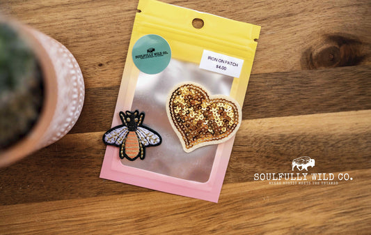 Iron On Patch - Bumble Bee with Heart ( 2 pc)