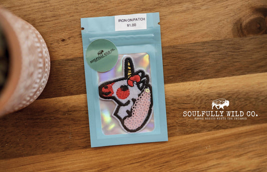 Iron On Patch - Small unicorn Head, Red and Pink