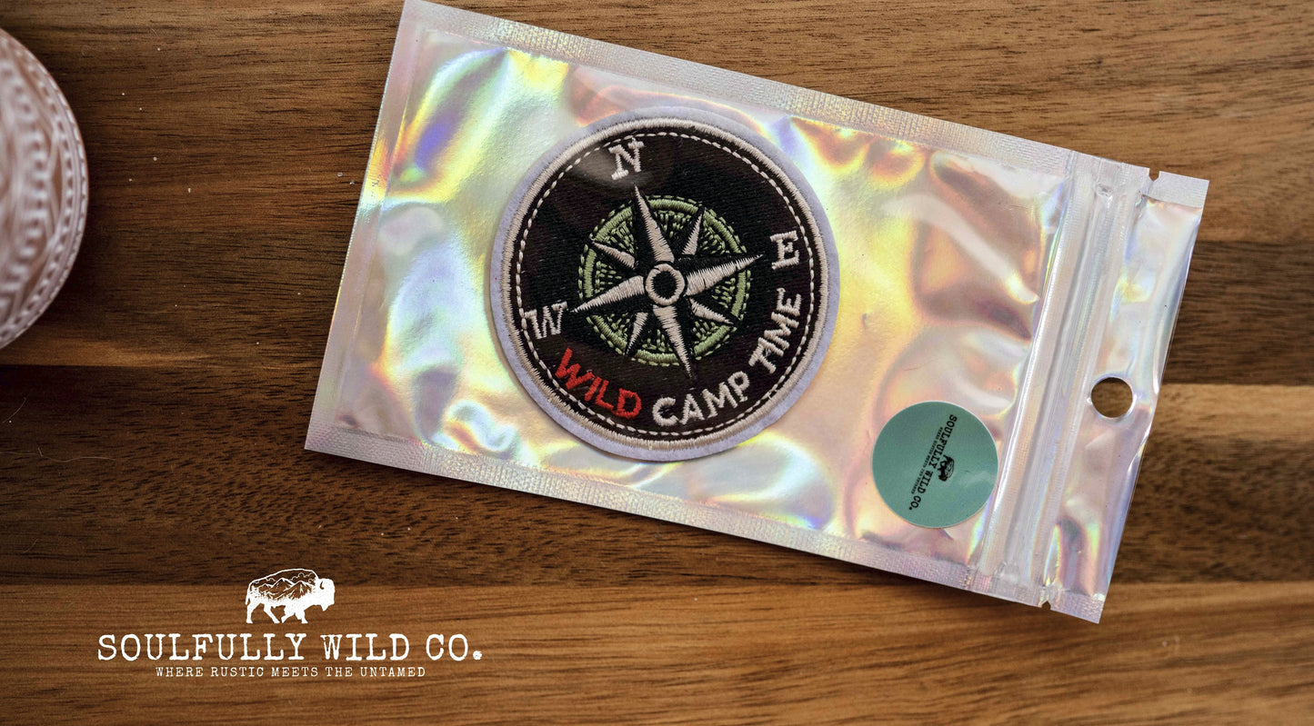 Iron On Patch -  "Wild Camp Time" Compass