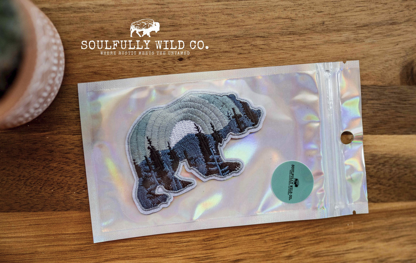 Iron On Patch -  Large Bear - Blue Nature Landscape