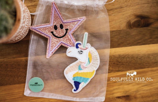 Iron On Patch - Sparkling Star and Unicorn Head ( 2 pc)