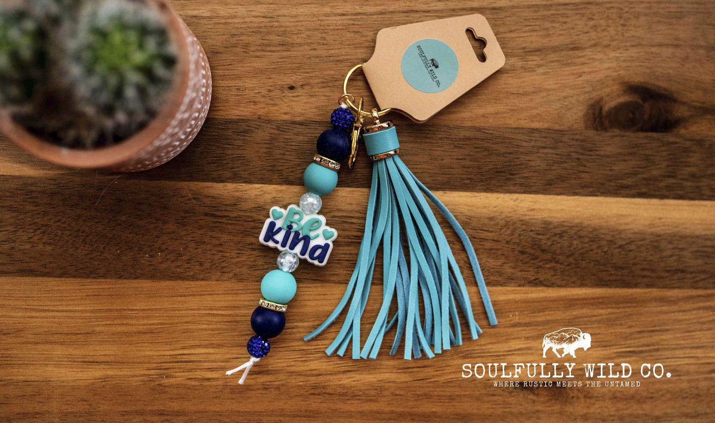 Wild Soul Keychain -  "Be Kind" Blue & Turquoise
