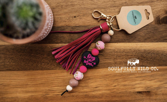 Wild Soul Keychain - "Black Heart with Pink "Dog Mom"