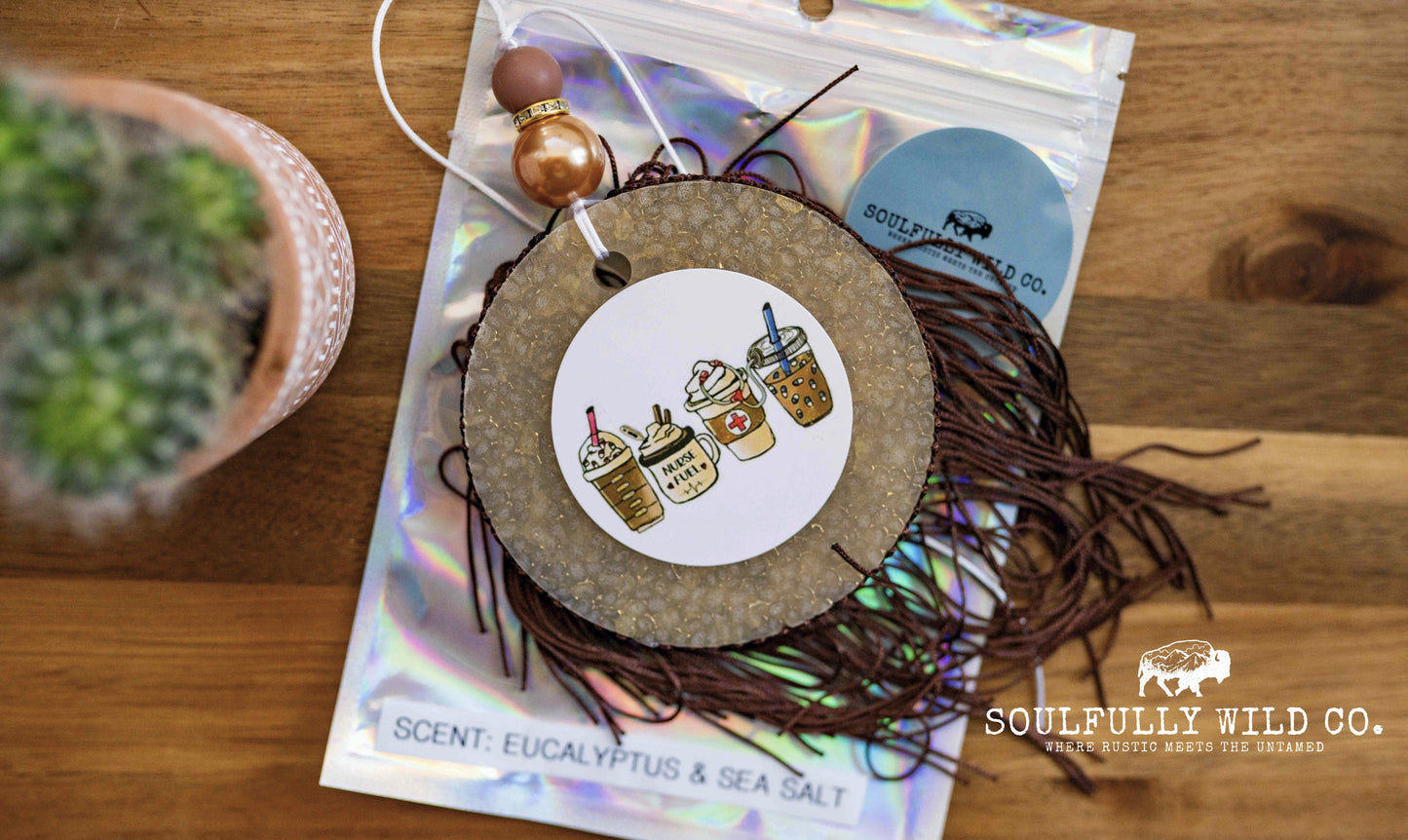 Soulful Air Freshener: To Go Cups, Gold Circle with Bronze