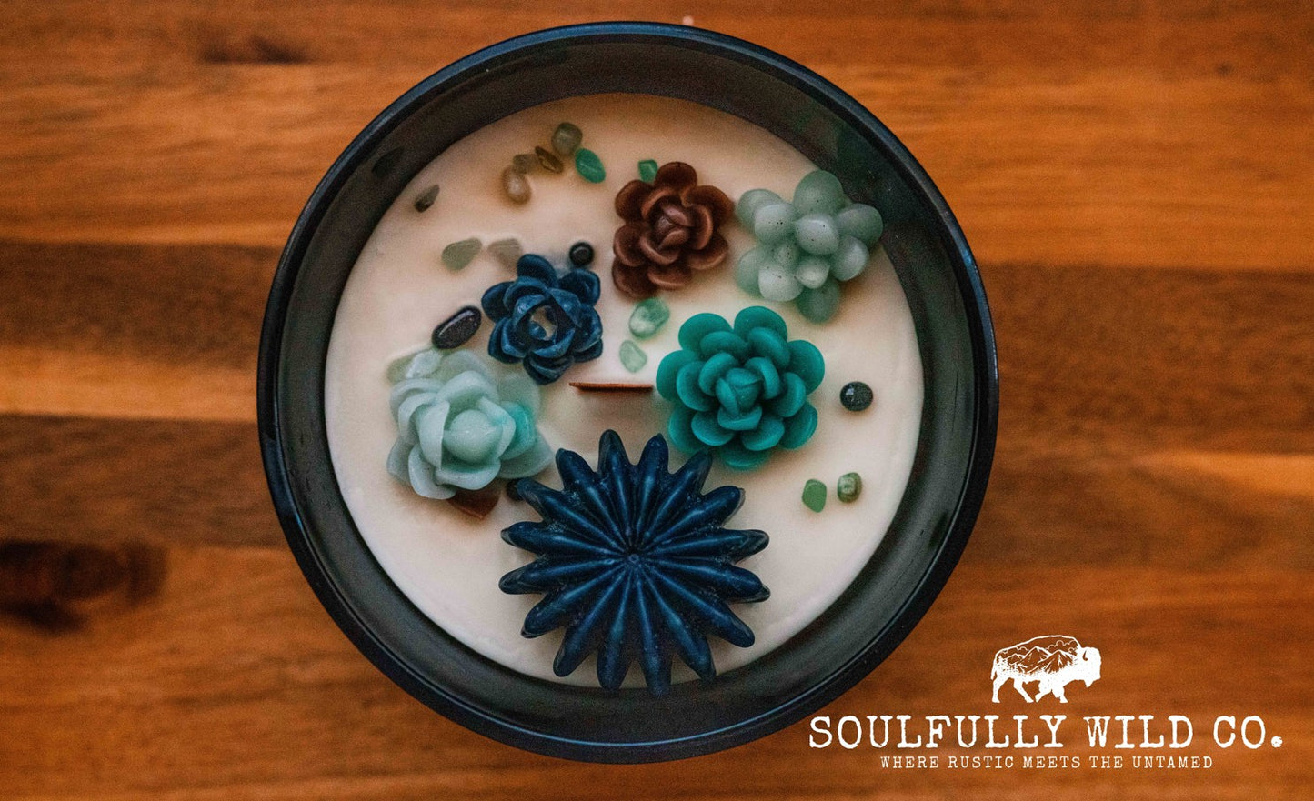 Soulful Handcrafted Soy Candles - Cactus - Blue/Teal (Scent: Sunset Beach)