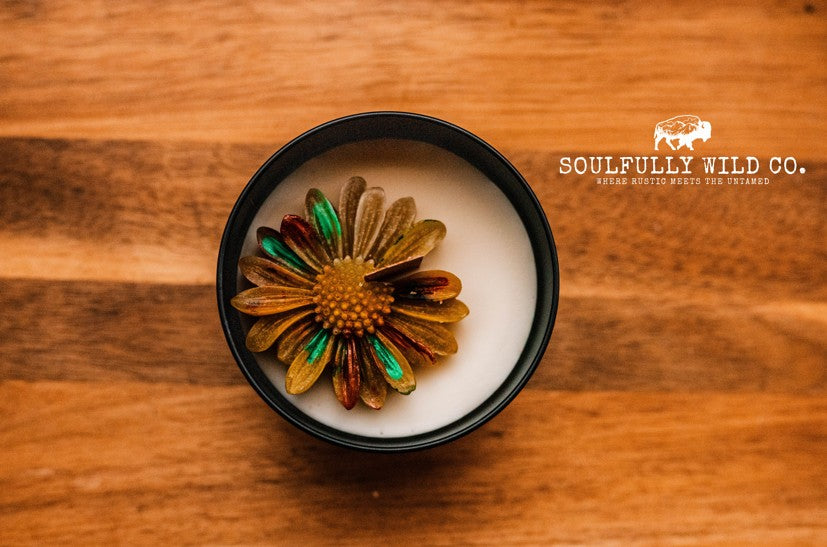 Soulful Handcrafted Soy Candles - Yellowish with Brown and Green (Scent: Gypsy Soul)