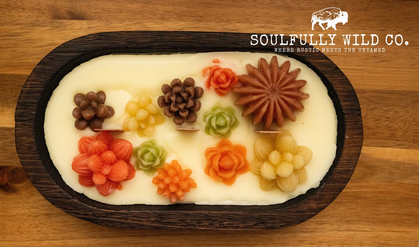 Soulful Handcrafted Soy Candles - Dough Bowl Yellow, Green, Orange with Brown Tones