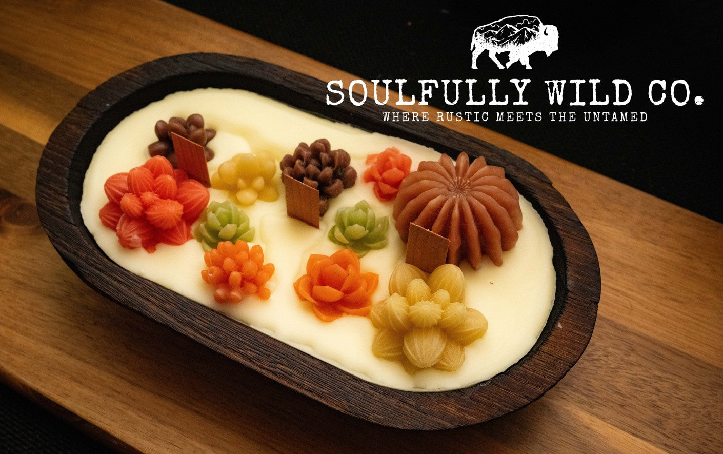 Soulful Handcrafted Soy Candles - Dough Bowl Yellow, Green, Orange with Brown Tones