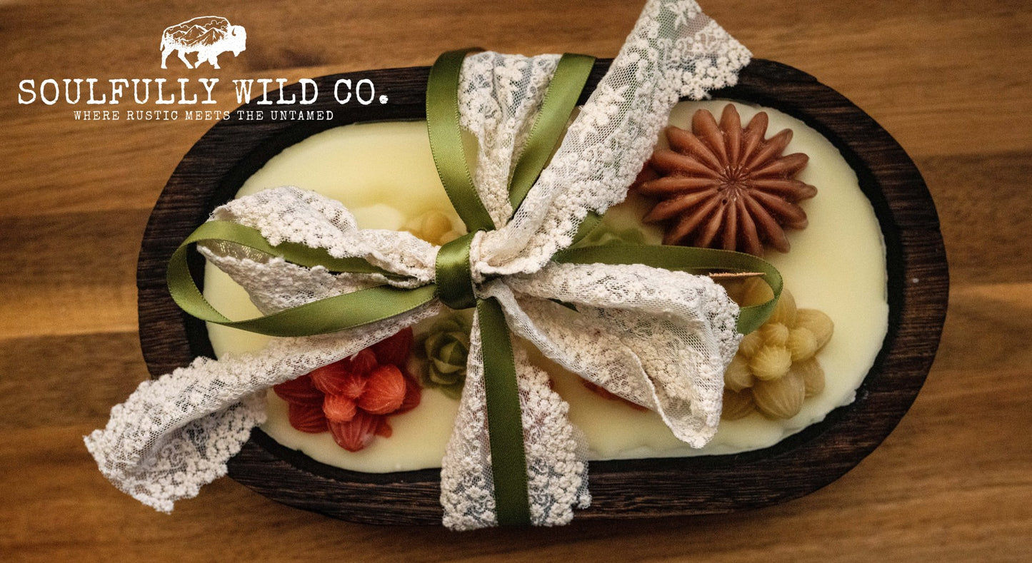 Soulful Handcrafted Soy Candles - Dough Bowl Yellow, Green, Orange with Brown Tones