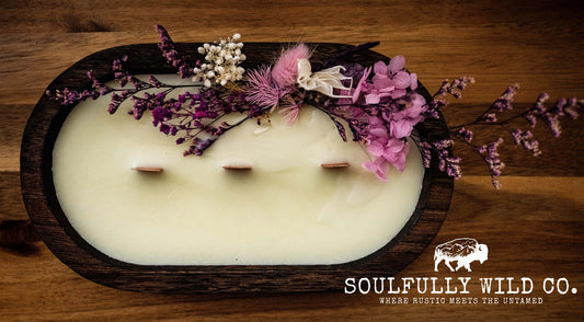 Soulful Handcrafted Soy Candles - Dough Bowl Dried Purple Flowers