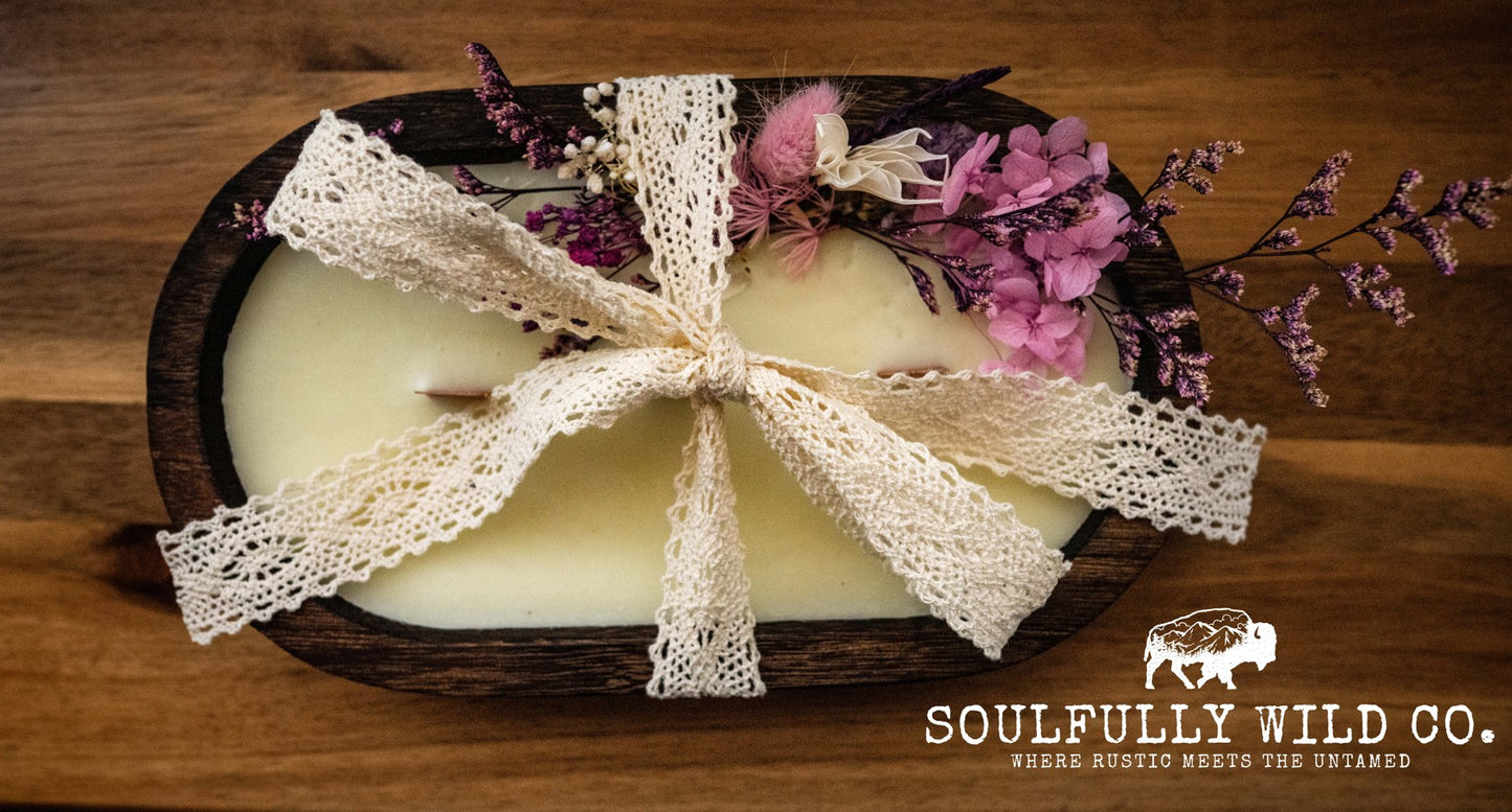 Soulful Handcrafted Soy Candles - Dough Bowl Dried Purple Flowers