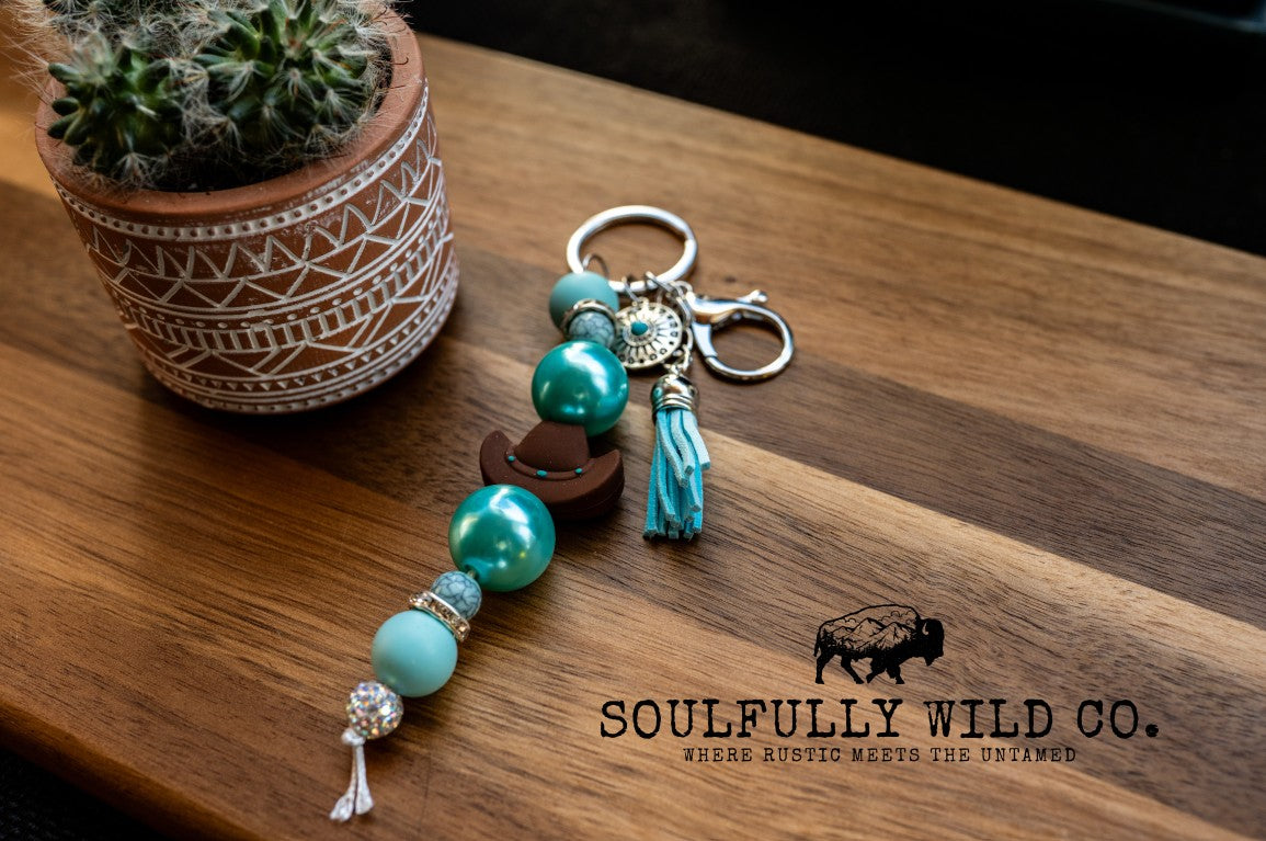 Wild Soul Keychain - Turquoise & Cowboy Hat