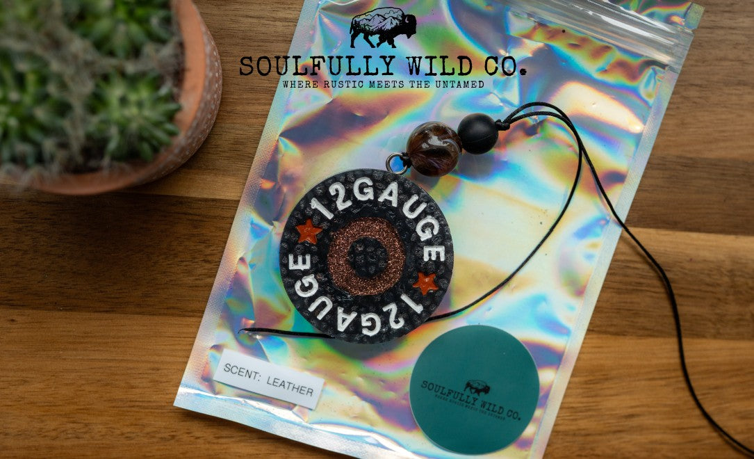 Soulful Air Freshener:  Mini Shotgun 12 Gauge - Black "Scent: Leather" (Discounted)