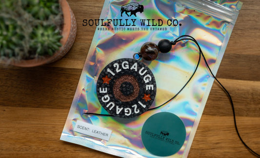 Soulful Air Freshener:  Mini Shotgun 12 Gauge - Black "Scent: Leather" (Discounted)