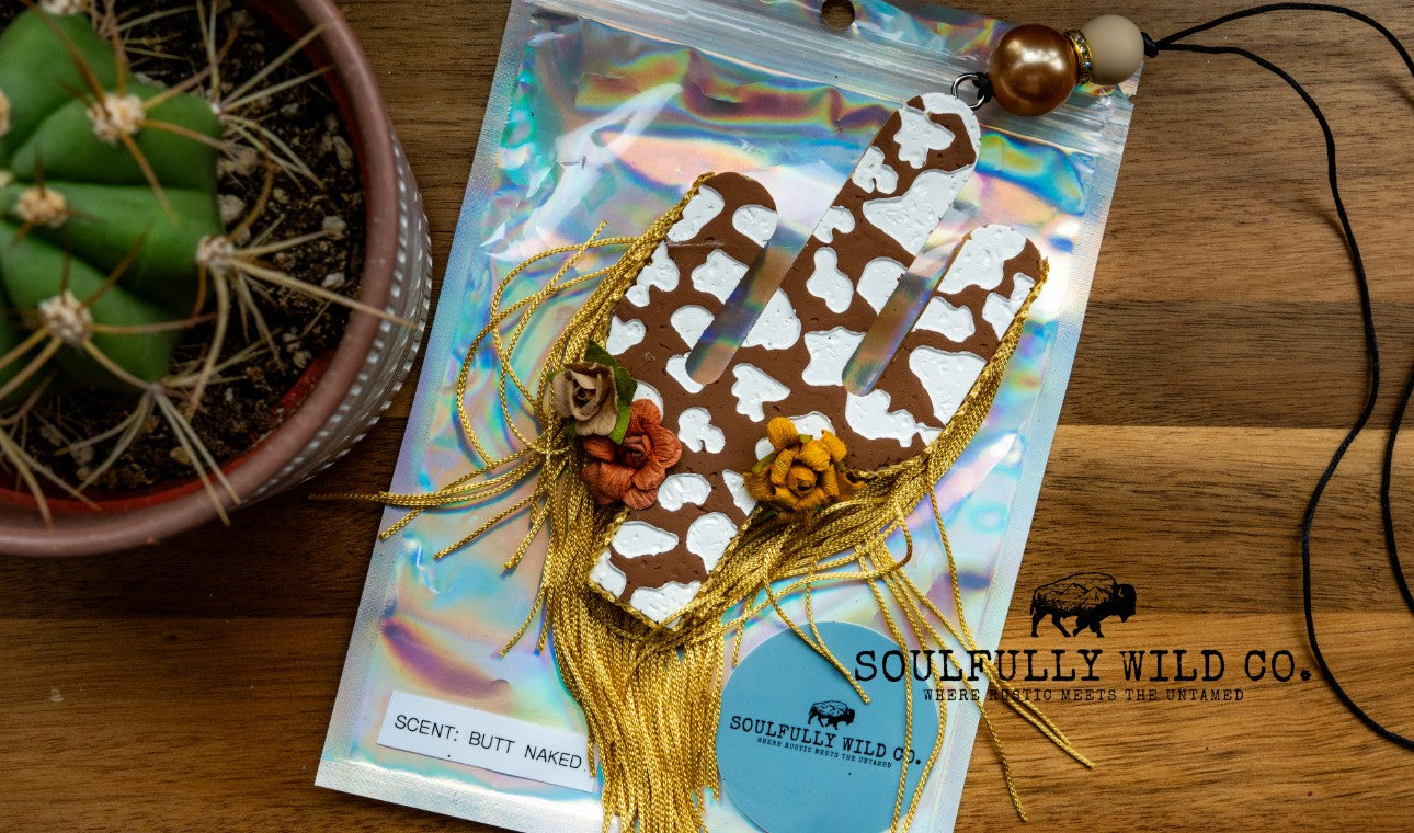 Soulful Air Freshener: Brown Camo Cactus with Flowers (Scent: Butt Naked)