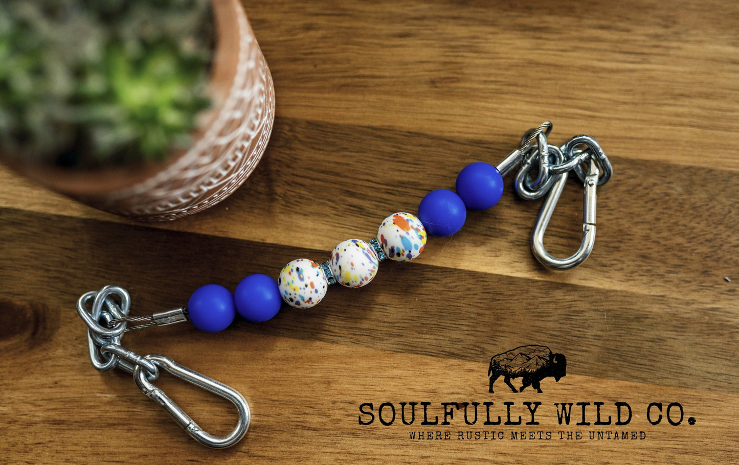 Soulful Equine Curb Strap - Blue with White Focal flower print beads with blue spacers