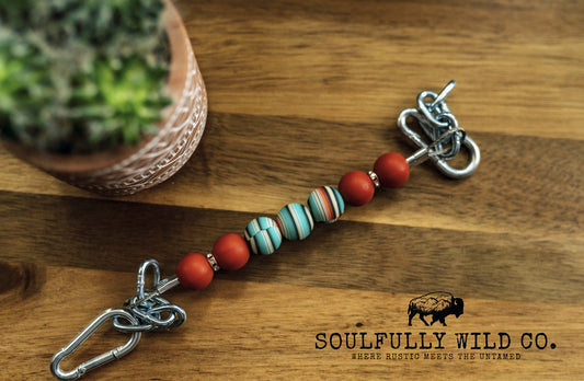 Soulful Equine Curb Strap - Burnt Orange Beads, with striped focal beads and spacers