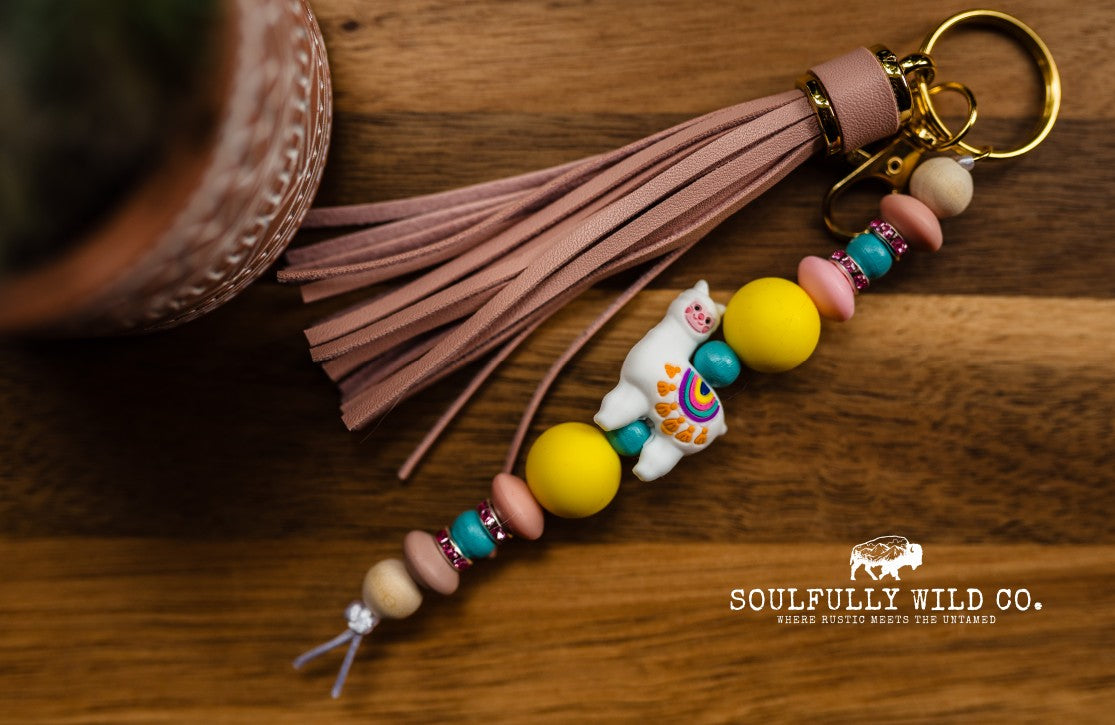 Wild Soul Keychain - With Llama with Pink Tassel