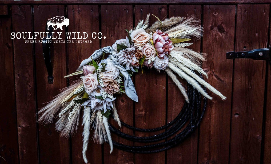 Western Soulful Rope Wreath - Neutral Boho with Black Rope